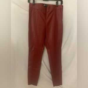 Red leather leggings from Zara with fleece lining